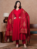 Anni Designer Women'S Rayon Blend Solid Anarkali Kurta With Pant & Dupatta (Magic-Red-Nb_M_Red_Medium),Red,M,,,