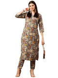 Gosriki Women'S Cotton Blend Straight Printed Kurta With Pant (Ing 10 Grey-Gs_L_Grey_Large),Grey,,B0CTCMD6DY