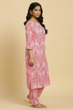 W For Woman Women'S Cotton Kurta, Straight Pant & Dupatta (24Fews10737-123548_Rosebloom Rosebloom 3Xl
