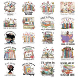 16Pcs Book Lover Dtf Transfers Ready to Press Reading Iron on Decals Patches Bookworm Vintage Flowers Heat Transfer Vinyl Sticke