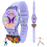 Spiky Analog Watch For Kids (Purple) | 3D Butterfly Cartoon | 7 Multicolor Led Luminous Lights With Silicone Strap | ChildrenS U