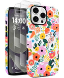 J.west Compatible with iPhone 16 Pro Max Case 6.9inch with 2 Pack Tempered Glass Screen Protectors Cute Vintage Floral Leopard H
