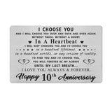 10 Year Anniversary Card Gifts for Husband Him, Happy 10th Wedding Anniversary Cards Gift for Men, Engraved Metal Wallet Insert