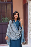 Anni Designer Women'S Rayon Viscose Solid Straight Kurta With Pant & Dupatta (Vardhan Blue-Vks01_S_Blue_Small),Blue,S,,,