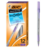 BIC Round Stic Grip Xtra Comfort Fashion Ball Point Pen; Purple; 12 Pack