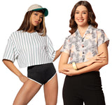 Toplot Women'S Casual Printed Crop Top With Short Sleeve Pack Of 2 (Combo-5135-Tre-Wht-L),Tree-White,,B0CCXV47P6