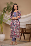 Anni Designer Women'S Cotton Blend Printed Straight Kurta With Pant (Gautami_Blue_X-Large),Blue,XL,,,
