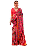 Saree Mall WomenS Pink Soft Silk Ikat Print Tassels And Latkans Saree With Unstitched Blouse Piece | Saree For Woman | Designer
