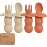 KeaBabies 4-Pack Silicone Baby Spoons and Forks Set - Baby Led Weaning Utensils 6-12 Months, Self Feeding Toddler Spoon & Fork f