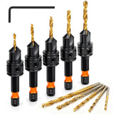Lmutexyi Countersink Drill Bit Set, 11pcs Countersink Drill Bits#4, #6, #8, #10, #12, Titanium Coated 1/4 Inch Hex Shank, Adjust