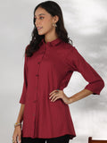 Libas Women'S Viscose Rayon Self Design Straight Tunic Shirt (58199_Red Red L
