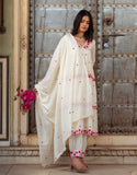 Gosriki Women'S Rayon Blend Anarkali Embroidered Kurta With Pant & Dupatta (Raashi Cream-Gs_S_Cream_Small),Cream,,B0DD7667VT