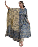 Anni Designer Women'S Rayon Blend Anarkali Printed Kurta With Pant & Dupatta (Junapith Blue_S_Blue_Small),Blue,S