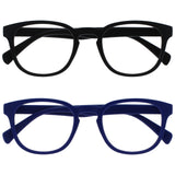 OPULIZE POP Reading Glasses for Women Men,Scratch Resistant Round Matt Frame with Spring Hinges, Black, Blue +1.00 (Pack of 2)