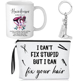 Reginary 3 Pcs Hairdresser Gifts Bulk for Women Men Hair Stylist Gifts Hair Dresser Makeup Bag Mug Keychain for Thank You Cowork