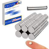 VECTYSMAG 120 Pack, 6x2mm, with 1 Pickup, Mini Magnets for Crafts, Round Strong Neodymium Magnets for Fridge, White Board, DIY,