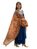 Kahiraa Wholetex Kalamkari Lilen Yellow Cotton Dupatta On Dress Or Kurti With Tussle (Brown)