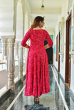Gosriki Women'S Rayon Blend Anarkali Printed Kurta With Pant & Dupatta (Elegant Pink-Gs_L_Pink_Large),Pink,,B0DD77QPS8