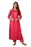 Gosriki Women'S Cotton Blend Straight Printed Kurta With Pant (Riva-Pink_M_Medium),Pink,,B09S3B85RR