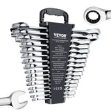 VEVOR Combination Wrench Set, 16-Piece Ratcheting Wrench Set with Organizer Rack, Cr-V Steel Wrench Set Metric 8 mm to 24 mm, Id