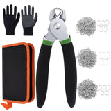 Ruibapa 620 Pcs Hog Rings with Straight Hog Ring Pliers Kit with Leather Tool Kit, 3/4 1/2 3/8 Galvanized Hog Rings for Animal P