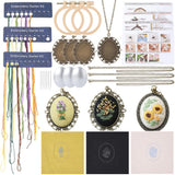 Sunnyclue Diy 3 Sets Embroidery Necklace Kit Mini Cross Stitch Kits With Instructions Thread Needle Hoops Spring Flower Themed E