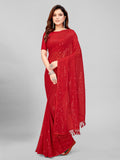 Pratham Blue Womens Sequins Georgette Fancy Saree With Blouse Piece (Pb-245_Red)