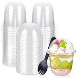 TOFLEN 50 Pack 12 oz Plastic Dessert Cups with Dome Lids (No Hole) and Sporks, Clear Disposable Yogurt Parfait Cups with Lids, I