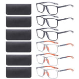 BLOEXCLU 6 Pack Reading Glasses for Men Sports Style Blue Light Blocking Readers with Spring Hinge Women Eyeglasses (3 Black & 3