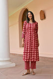 Anni Designer Women'S Cotton Blend Straight Printed Kurta With Pant (Vidula Maroon_L_Maroon_Large),Maroon,L,,,