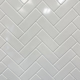 From Plain To Beautiful In Hours 129 Herringbone PVC 2' x 8' Glue-up Backsplash Panels (Covers / 32 sq.ft), Gloss White, 2 Piece