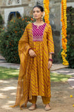 Anni Designer Women'S Rayon Blend Straight Printed Kurta With Pant & Dupatta (Korki Yellow_Xxl_Yellow_Xx-Large),Yellow,2XL,Rayon Blend,Classic,
