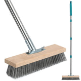Stainless Steel Deck Scrub Brush with Long Handle, Outdoor Broom for Concrete, Deck, Cement Floor Cleaning, 53inch Long Handled Hea