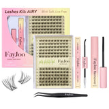 Natural Wispy Soft Lash Clusters Kit, C Curl Individual Lashes 8-16mm, DIY Salon Eyelash Extensions with Thin 0.05mm Invisible B