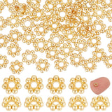 Beebeecraft 1 Box 80Pcs 4mm Flower Spacer Beads 18K Gold Plated Stainless Steel Round Floral Granulated Loose Beads with Large H