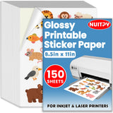150 Sheets Glossy Sticker Paper, 8.5in x 11in Sticker Paper for Inkjet & Laser Printer, Self-adhesive Printable Sticker Papers,