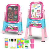 Amagoing Easel for Kids, Adjustable Standing Art Easel for Toddler, Double Chalk Drawing Board with Painting Accessories, Birthd