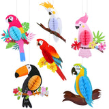 KESOTE 6 Pieces Hawaiian Tropical Parrot Bird Honeycomb Hanging Party Decorations, Summer Tiki Bar Party Decor, Rainforest Decor