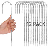 CEWOR 12 Pack 12 Inch Rebar Stakes, J Hook Heavy Duty Tent Stakes Metal Ground Stakes Galvanized Ground Anchors for Chain Link F