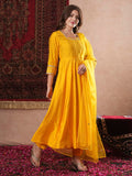 Anni Designer Women'S Rayon Blend Anarkali Solid Kurta With Pant & Dupatta (Sitapati Yellow-Vks01_L_Yellow_Large),Yellow,L,,,