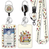 Gctriki Book Lovers Lanyards for ID Badges, Cute Floral Teacher id Holder with Lanyard, Retractable Badge Reel Clip Keychain Nam
