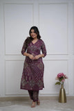Anni Designer Women'S Rayon Viscose Straight Printed Kurta With Pant (Kadai Wine-Vks01_Xl_Wine_X-Large),Wine,XL,Rayon,Regular,