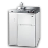 Summit 30 Wide All-In-One Kitchenette, 2-Door Refrigerator-Freezer, 2-Burner Cooktop, Sink, and Storage, White- C30EL
