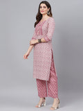 Idalia Womens Ethnic Wear Pink Printed Straight Cotton Kurta Set With Dupatta For Women Pink Xs