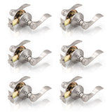 Gobrico 6 Pack Hall and Closet Passage Door Levers in Satin Nickel, Interior No Locking Wave Door Handles, Left or Right Handed