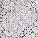 1200pcs 6 6mm Alphabet Beads White Cube Acrylic Silver Letter Beads, for Bracelets and Jewelry Making