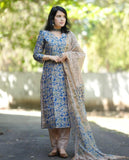 Gosriki Women'S Cotton Blend Straight Printed Kurta With Pant & Dupatta (Moringa Blue-Gs_Xl_Blue_X-Large),Blue,,B0D73VWB2H