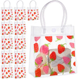 Kolldenn 24 Pcs Strawberry Clear Plastic PVC Gift Bags with Handles Strawberry Party Favor 5.9 x 2.8 x 6.3 Inches Shopping Handb