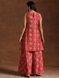 Libas Womens Printed Silk Blend Straight Kurta With Palazzos Pink L 36812