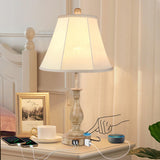 Farmhouse Table Lamp Touch Control 3-Way Dimmable Table Lamp, Modern Nightstand Lamp with 2 USB Port Bedside Desk Lamp with Fabr